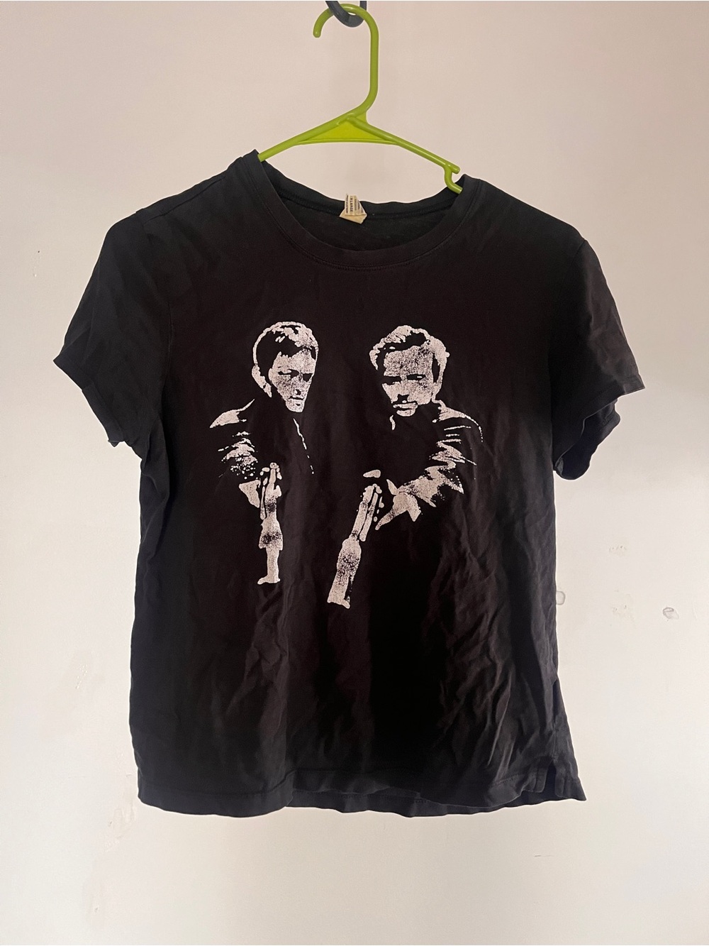 Black Short-Sleeve Graphic Tee with White Print